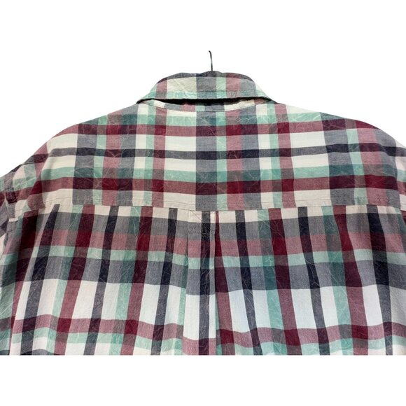 Woolrich Mens Plaid Short Sleeve Button-Up Shirt L Burgendy Green - Picture 12 of 14